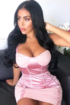 Rebellious Fashion Pink Satin Lace Detail Bodycon Dress - Niani