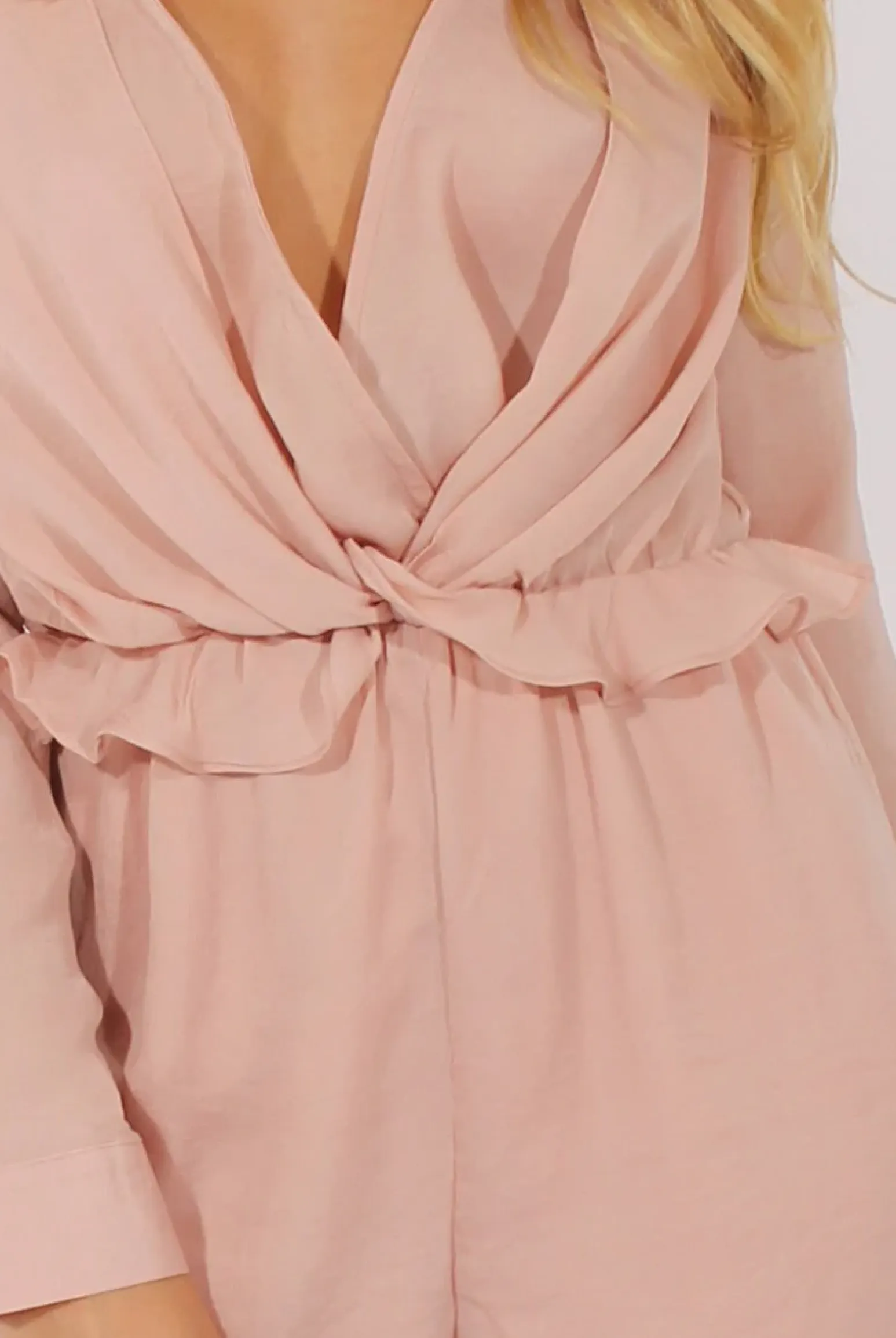 Rebellious Fashion Pink Satin Plunge Knot Playsuit - Candy