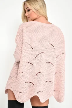 Rebellious Fashion Pink Scallop Hem Knit Jumper - Elyssa