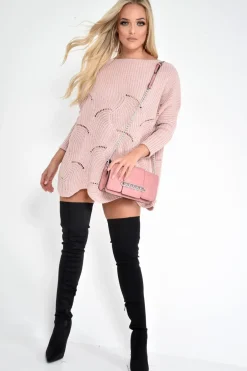 Rebellious Fashion Pink Scallop Hem Knit Jumper - Elyssa
