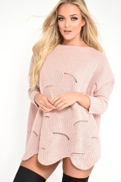 Rebellious Fashion Pink Scallop Hem Knit Jumper - Elyssa