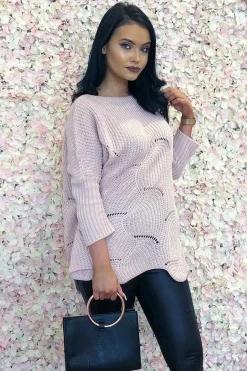 Rebellious Fashion Pink Scallop Hem Knit Jumper - Elyssa