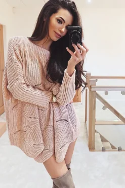 Rebellious Fashion Pink Scallop Hem Knit Jumper - Elyssa