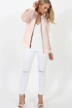 Rebellious Fashion Pink Semi Sheer Bomber Jacket - Chante