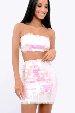 Rebellious Fashion Pink Sequin Boob Tube and Skirt Co ord - Lilia