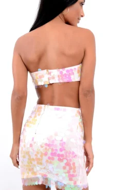 Rebellious Fashion Pink Sequin Boob Tube and Skirt Co ord - Lilia