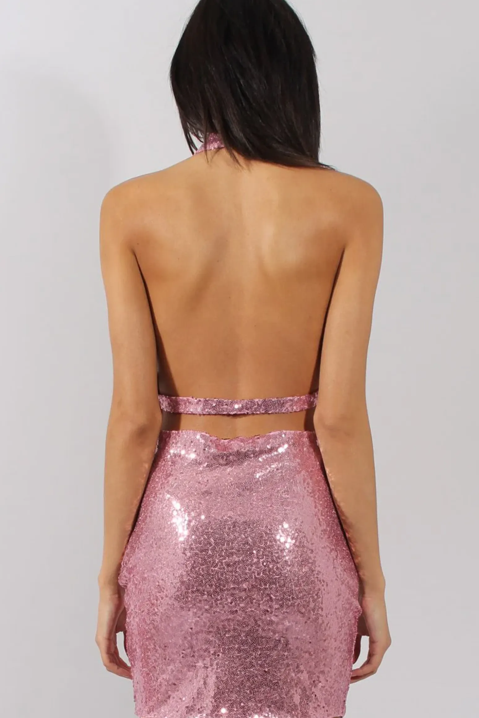 Rebellious Fashion Pink Sequin Cowl Neck Choker Dress - Louisiana