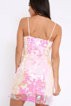 Rebellious Fashion Pink Sequin Plunge Neck Dress - Joanna