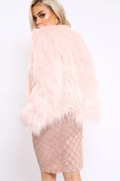Rebellious Fashion Pink Shaggy Faux Fur Coat - Emilee