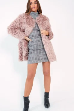 Rebellious Fashion Pink Shaggy Faux Fur Coat - Evalina