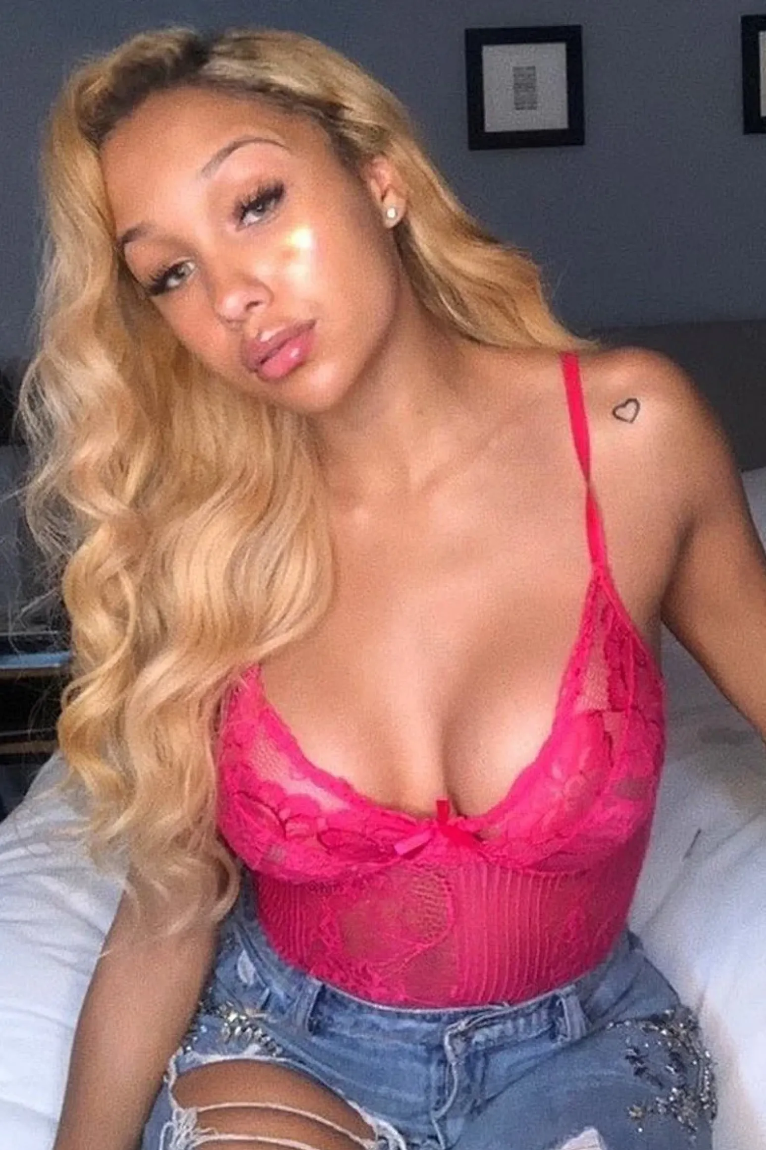 Rebellious Fashion Pink Sheer Lace Bodysuit - Katia