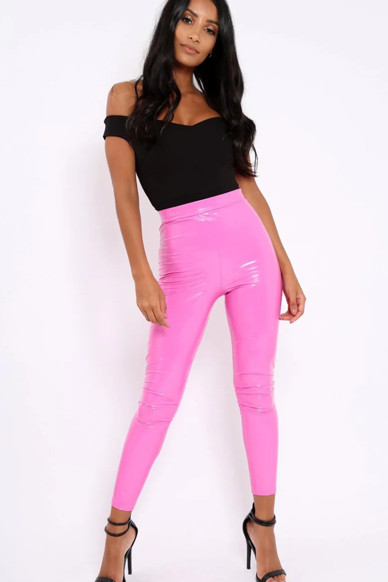 Rebellious Fashion Pink Shiny Vinyl PU Leggings - Rio