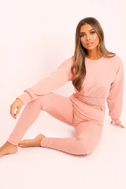 Rebellious Fashion Pink Shirred Top and Leggings Loungewear Co-ord - Tynlie