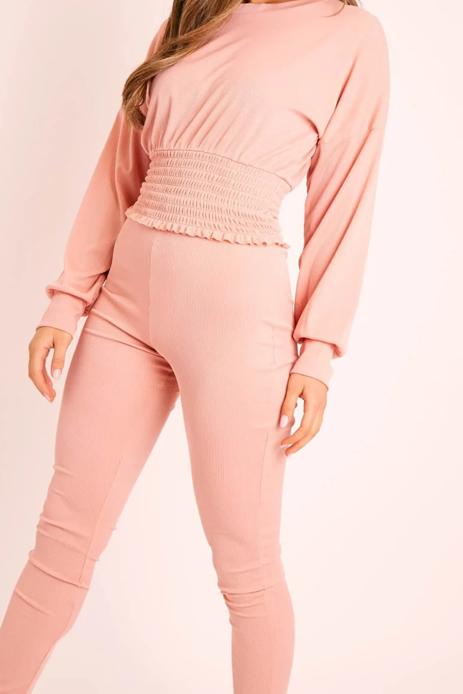 Rebellious Fashion Pink Shirred Top and Leggings Loungewear Co-ord - Tynlie