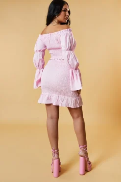 Rebellious Fashion Pink Shirring Detail Bardot Top & Mini Skirt Co-ord Set - Connie