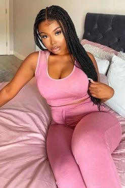 Rebellious Fashion Pink Short Sleeve Hooded Crop Top and Leggings Loungewear Co-ord - Betty