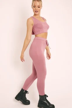 Rebellious Fashion Pink Short Sleeve Hooded Crop Top and Leggings Loungewear Co-ord - Betty
