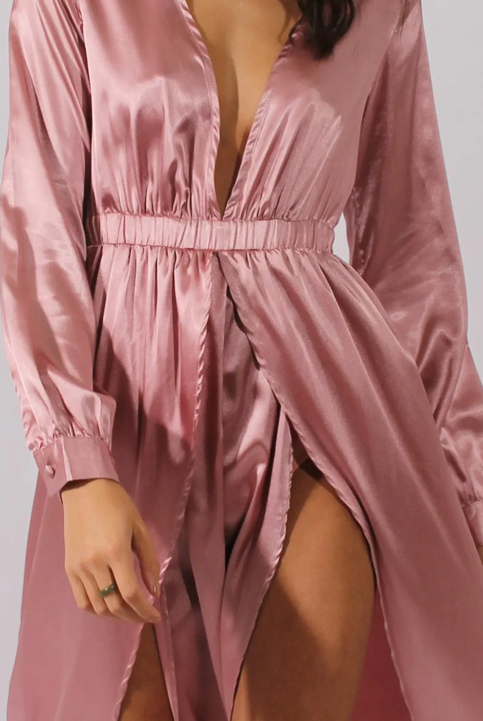Rebellious Fashion Pink Silk Overlay Bodysuit Maxi Dress - Rochelle