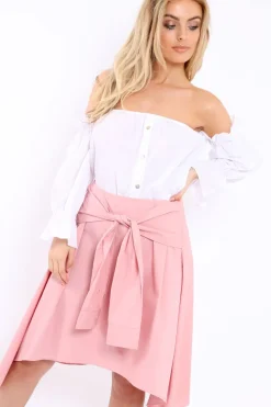 Rebellious Fashion Pink Skirt with Shirt Sleeve Tie - Zorie
