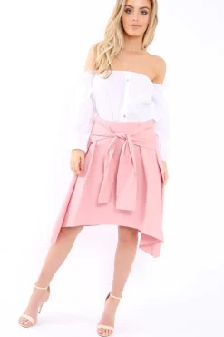 Rebellious Fashion Pink Skirt with Shirt Sleeve Tie - Zorie