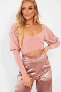 Rebellious Fashion Pink Slinky Off Shoulder Crop Top - Danni