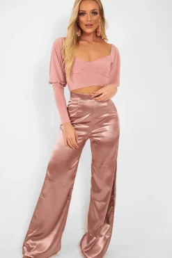 Rebellious Fashion Pink Slinky Off Shoulder Crop Top - Danni
