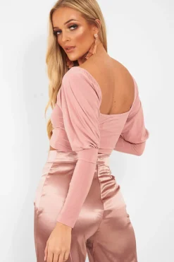 Rebellious Fashion Pink Slinky Off Shoulder Crop Top - Danni