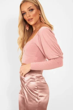 Rebellious Fashion Pink Slinky Off Shoulder Crop Top - Danni