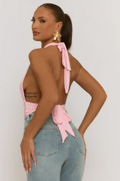 Rebellious Fashion Pink Slinky Plunge Bodysuit - Akari