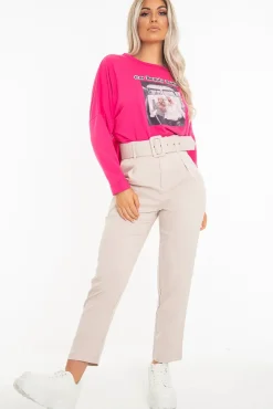 Rebellious Fashion Pink Slogan Photo Print Sweatshirt - Belize