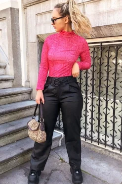 Rebellious Fashion Pink Snake Print High Neck Long Sleeve Bodysuit - Evanna
