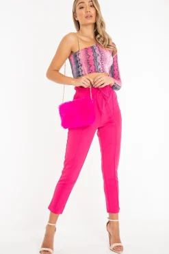 Rebellious Fashion Pink Snake Print One Sleeve Crop Top - Preesha
