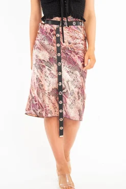 Rebellious Fashion Pink Snake Satin Midi Skirt - Klover