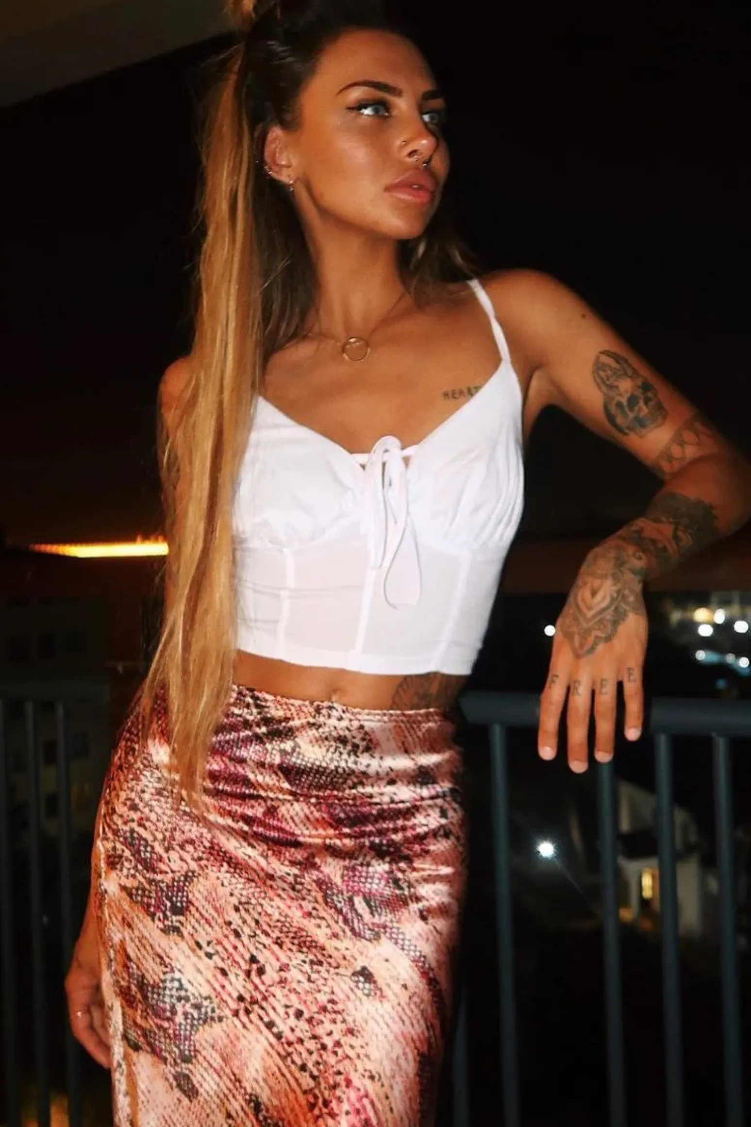 Rebellious Fashion Pink Snake Satin Midi Skirt - Klover