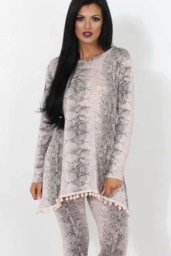 Rebellious Fashion Pink Snakeskin Loungewear Set-Claudia