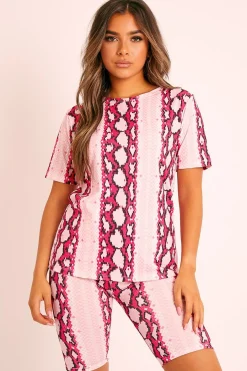 Rebellious Fashion Pink Snake T-shirt Cycling Short Set - Alissandra