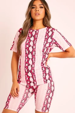 Rebellious Fashion Pink Snake T-shirt Cycling Short Set - Alissandra