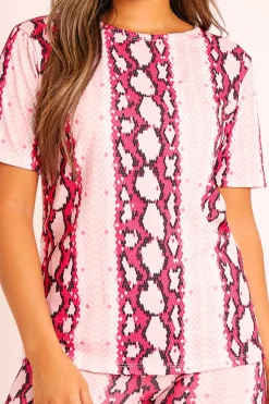 Rebellious Fashion Pink Snake T-shirt Cycling Short Set - Alissandra