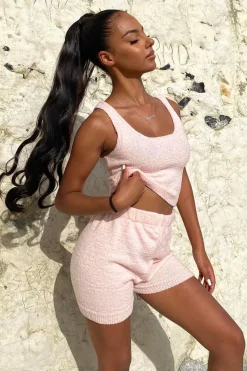 Rebellious Fashion Pink Soft Crop Top + Shorts Loungewear Co-ord - Vadie