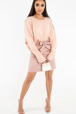 Rebellious Fashion Pink Soft Knit Asymmetric Hem Jumper - Francia
