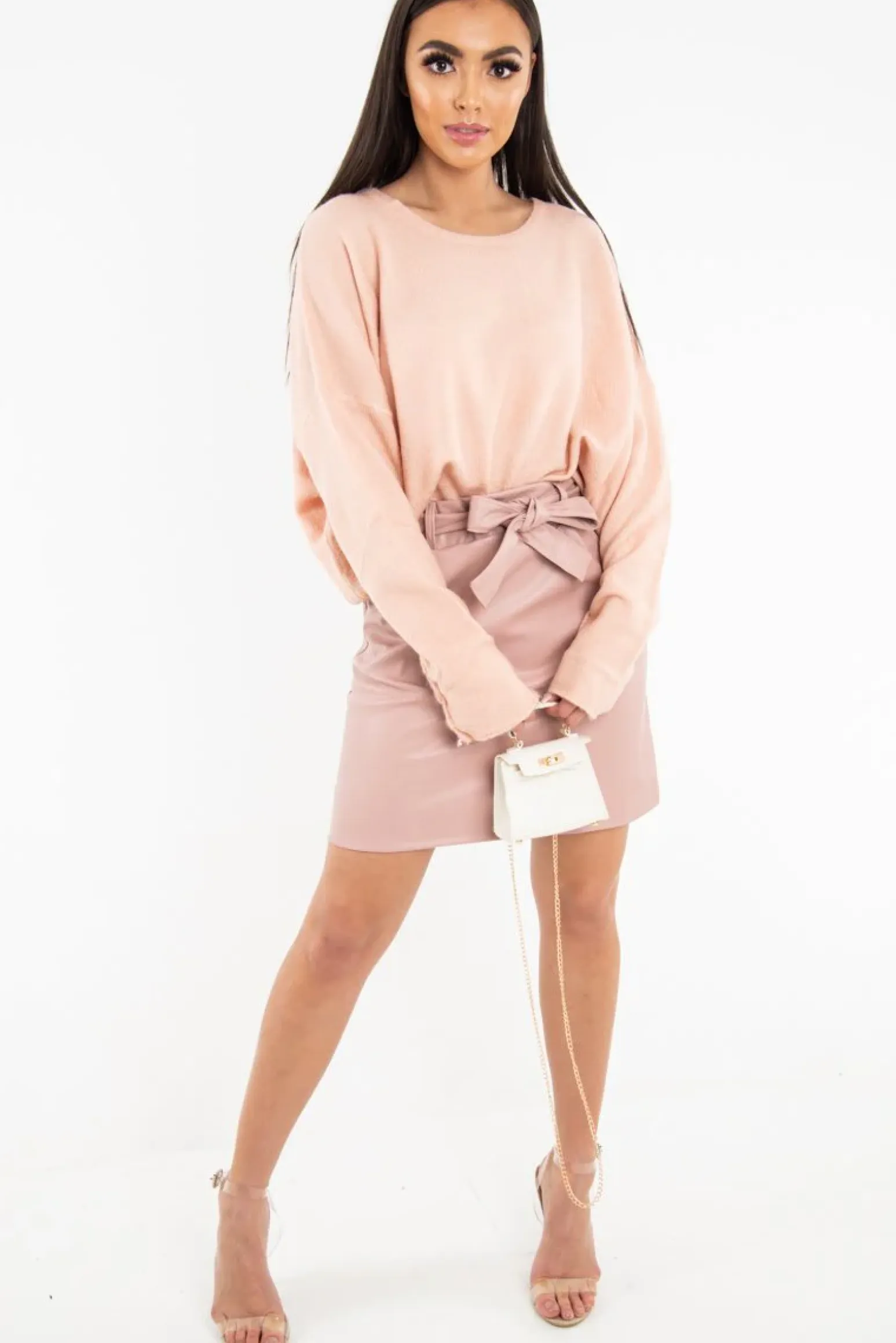 Rebellious Fashion Pink Soft Knit Asymmetric Hem Jumper - Francia