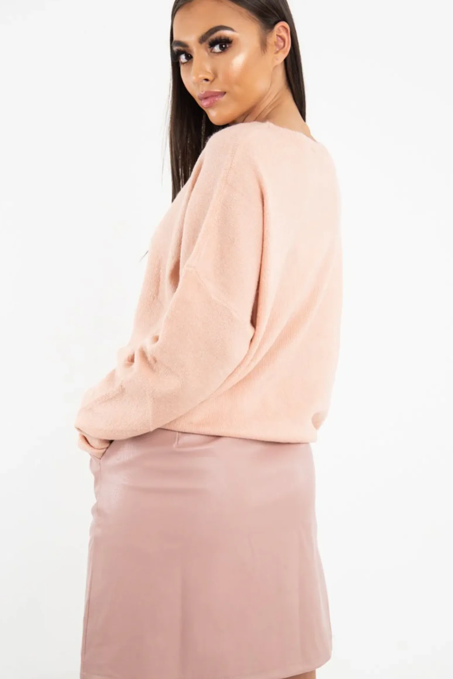 Rebellious Fashion Pink Soft Knit Asymmetric Hem Jumper - Francia