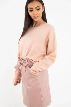 Rebellious Fashion Pink Soft Knit Asymmetric Hem Jumper - Francia