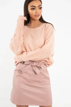 Rebellious Fashion Pink Soft Knit Asymmetric Hem Jumper - Francia
