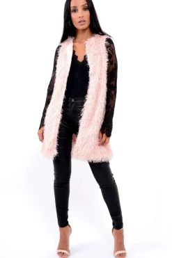 Rebellious Fashion Pink Soft Shaggy Gilet - Niamh