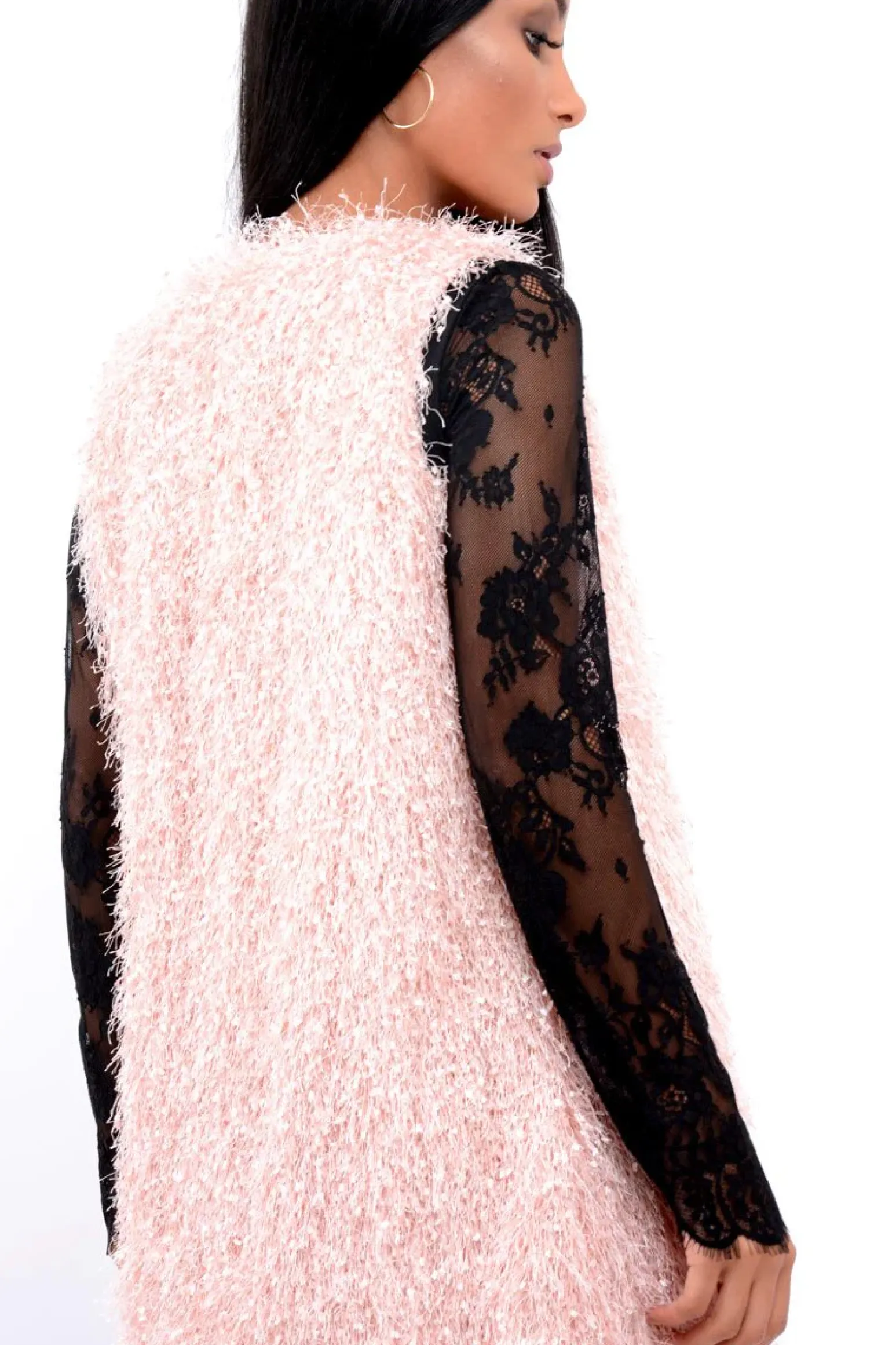 Rebellious Fashion Pink Soft Shaggy Gilet - Niamh