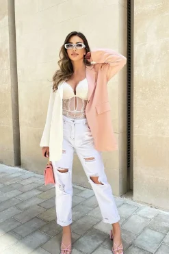Rebellious Fashion Pink Splice Oversized Blazer - Henny