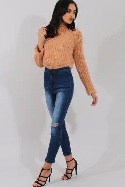 Rebellious Fashion Pink Split Back Cropped Fluffy Jumper - Laura