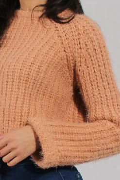 Rebellious Fashion Pink Split Back Cropped Fluffy Jumper - Laura