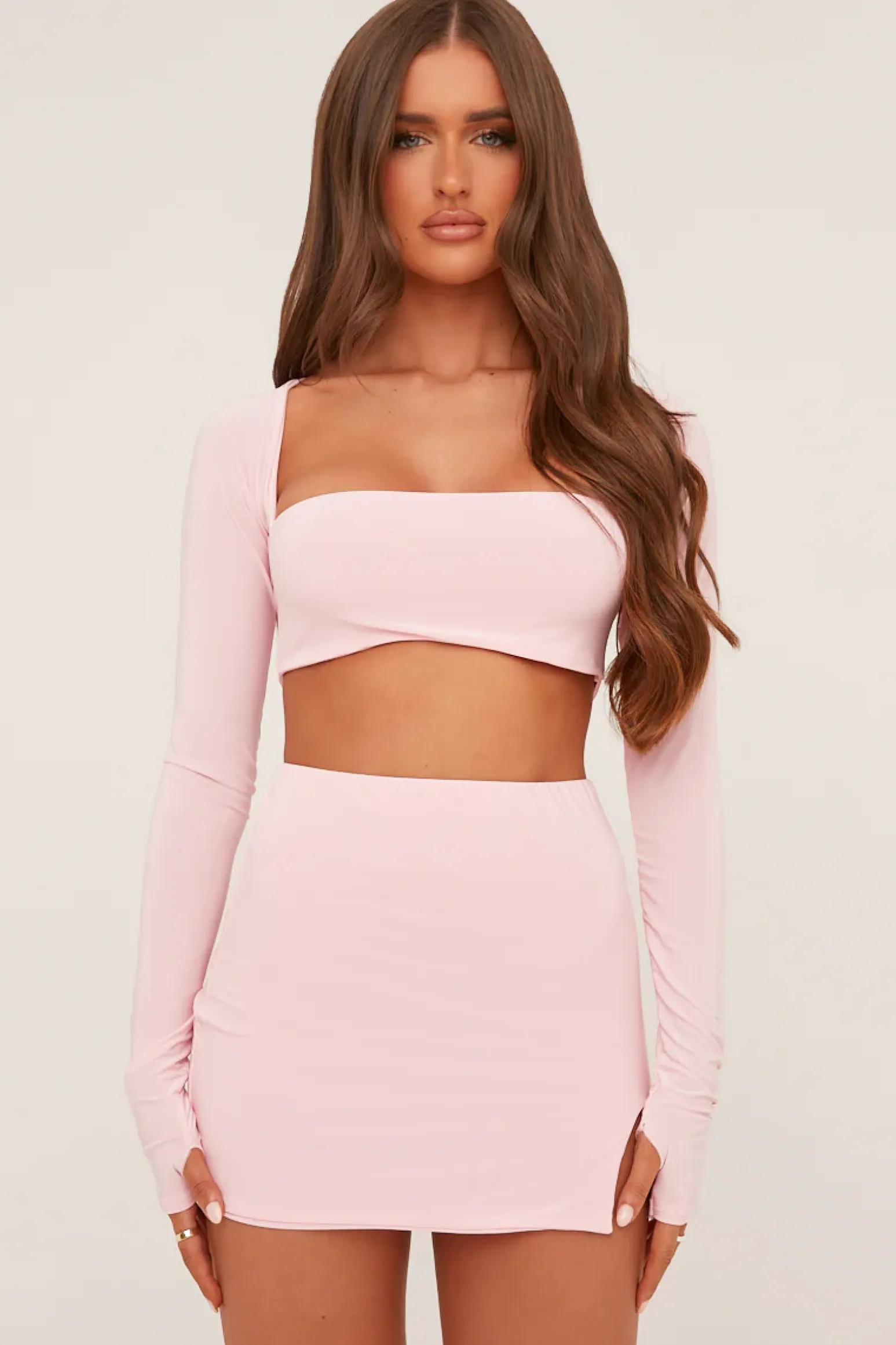 Rebellious Fashion Pink Square Neck Cropped Top & Mini Skirt Co-ord Set - Regen